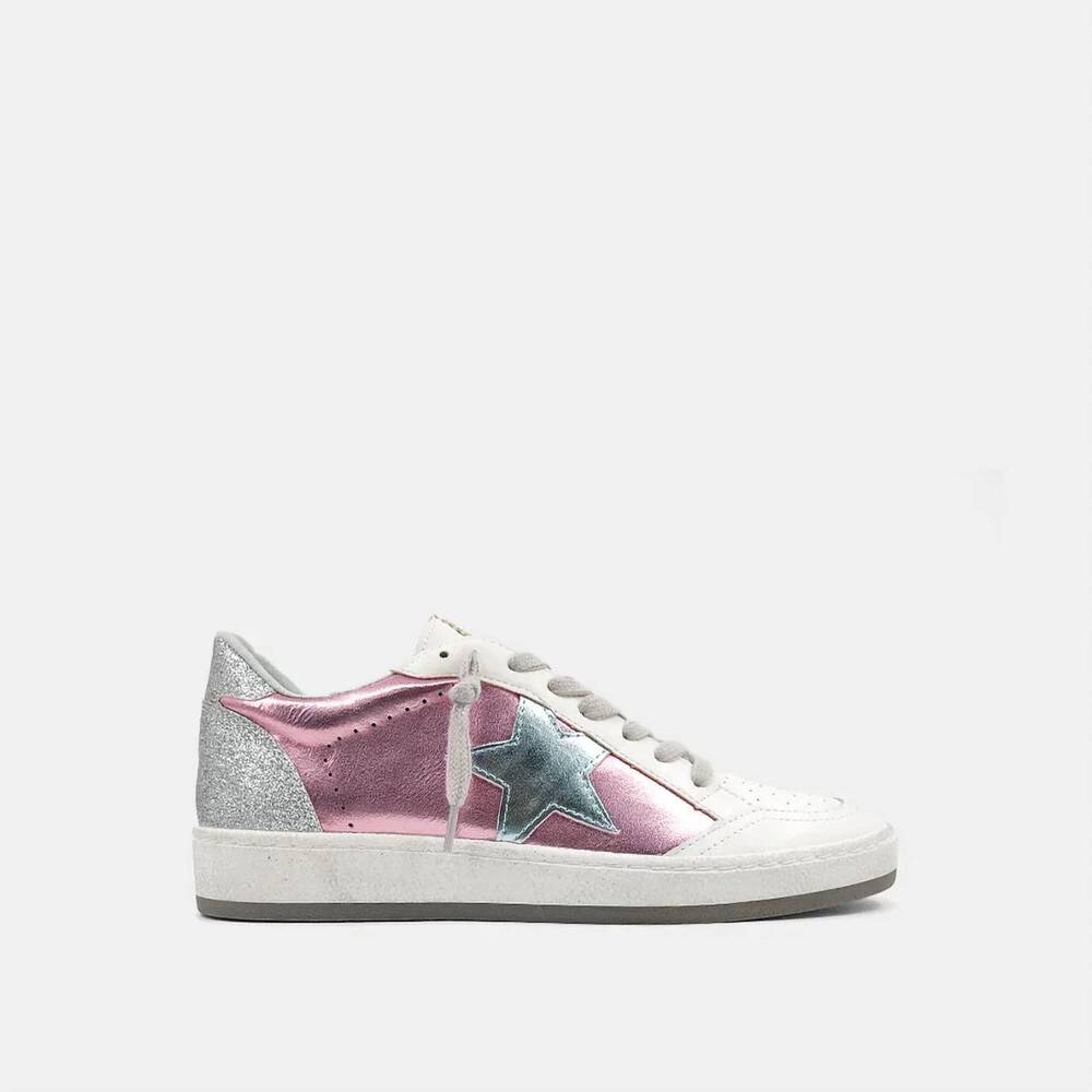 NEW SHU SHOP women's shimmy shimmy sneakers in silver pink